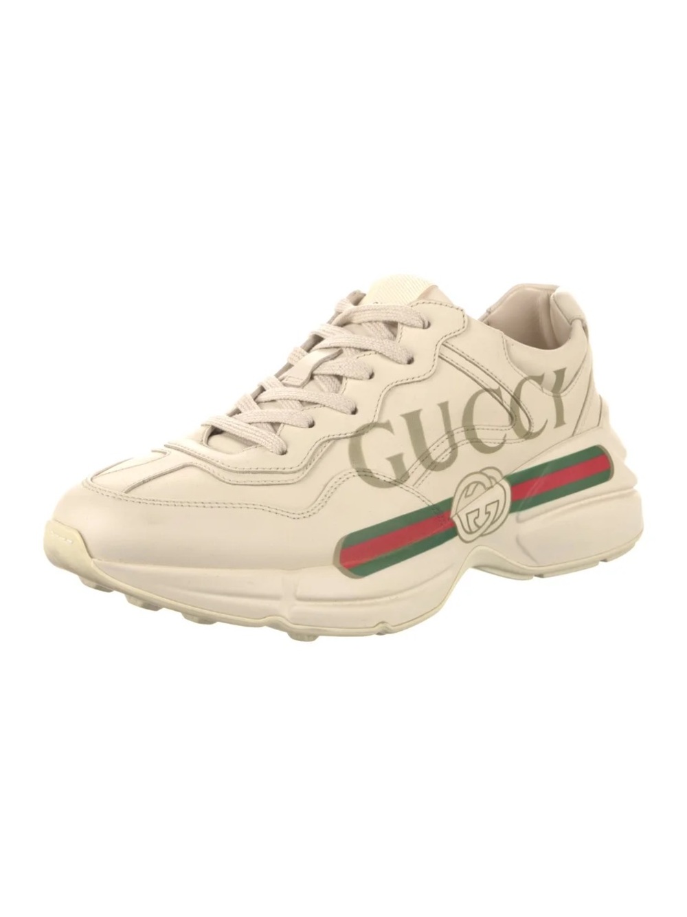 Gucci Cream Leather Sneaker with Green and Red Web Stripe